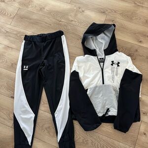 Under Armour Mesh Tracksuit Set Black White Hooded Jacket & Pants XS/SM